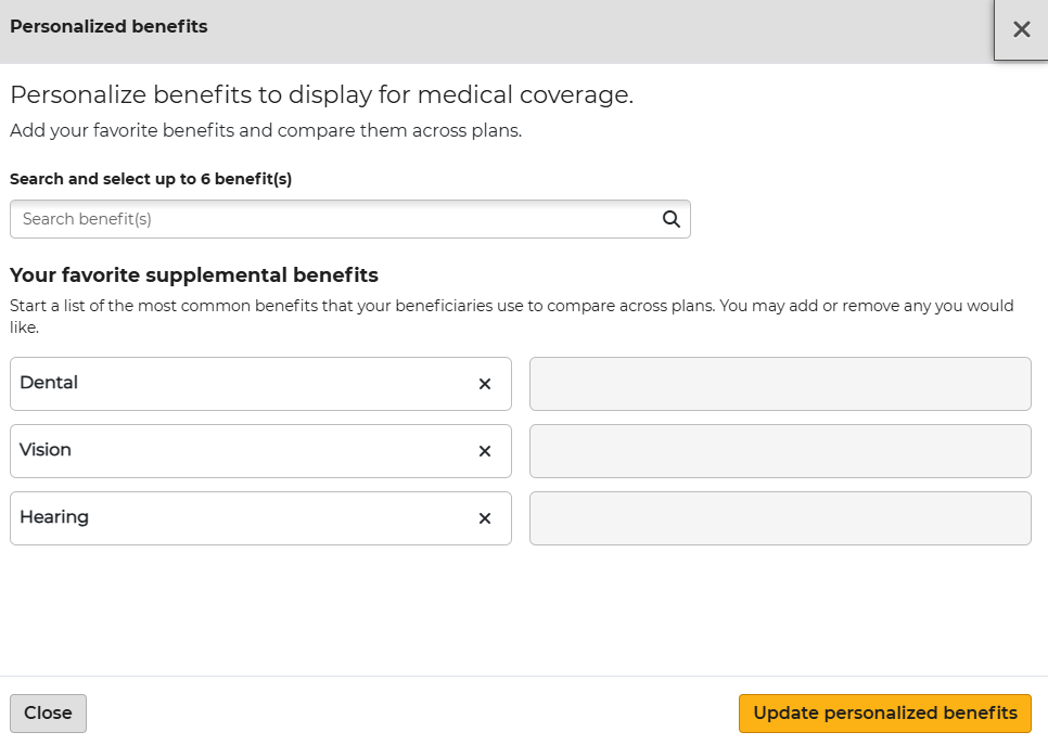 Personalize Medical Benefits Screenshot