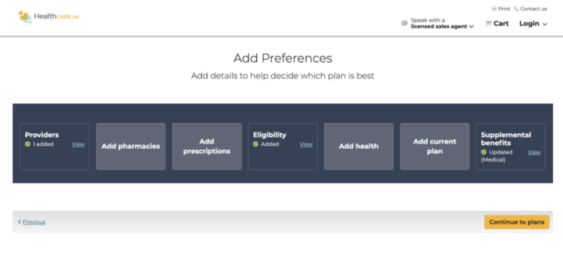 Medicare Insurance Direct Preferences Page Screenshot